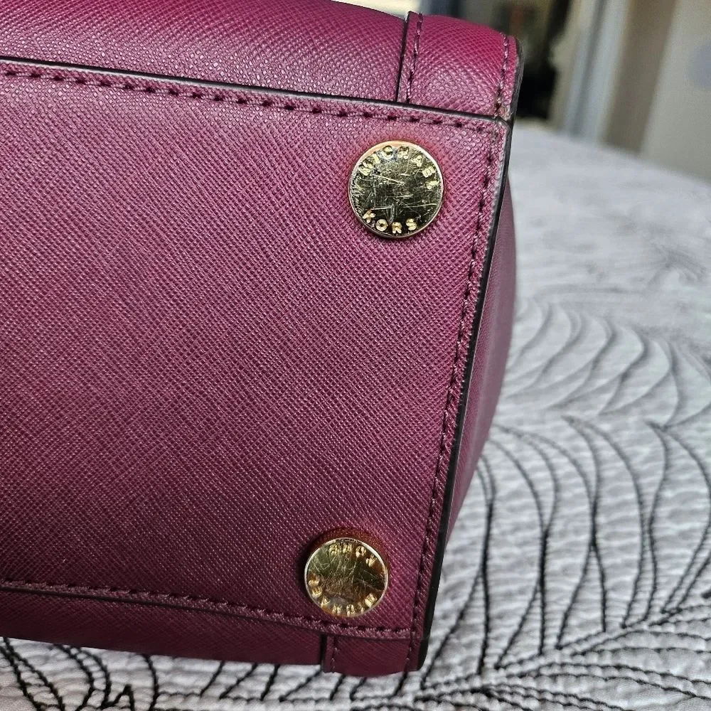 VGUC Michael Kors Black Tina Small Satchel Crossbody Purple Saffiano Leather
